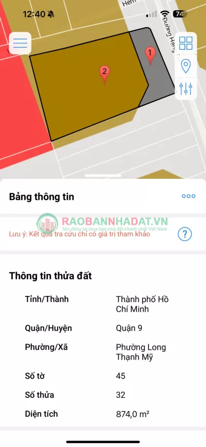 Bán Khuôn đất xây CHDV đường Hàng Tre, P Long Thạnh Mỹ.dt: 8x25m CN 200m giá 15 tỷ