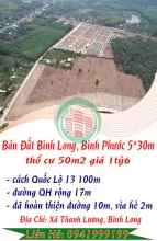 Bán Đất Bình Long, Bình Phước 5*30m thổ cư 50m2 giá 1tỷ6