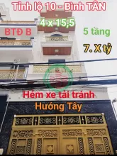 Hẻm ô tô 8m - Tỉnh Lộ 10 - Bình Tân - 5 TẦNG - 4M x 16M - nhỉnh 7 tỷ