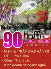 Thuê mặt bằng đẹp, Mặt tiền Trần Cao Vân Quận 1,DT: 9x18m: chỉ 90 Tr/Th.LH: 0933910039