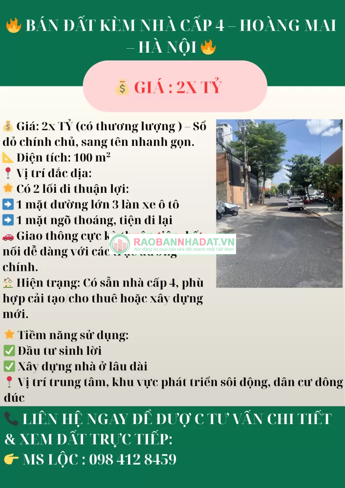 BÁN ĐẤT KÈM NHÀ CẤP 4 – HOÀNG MAI – HÀ NỘI