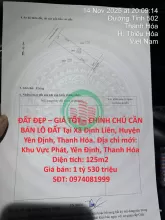 ĐẤT ĐẸP – GIÁ TỐT – CHÍNH CHỦ CẦN BÁN LÔ ĐẤT Tại Xã Định Liên, Huyện Yên Định, Thanh Hóa