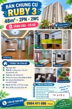 BÁN CHUNG CƯ RUBY 3 – 48M² – 2PN – 2WC – TẦNG CAO – CÓ SỔ