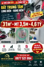HÀNG HIẾM BÁN ĐẤT NGUYỄN VĂN LINH, LONG BIÊN  SAU 1 NHÀ RA Ô TÔ TRÁNH  KHU VỰC ĐANG PHÁT TRIỂN 31M²  MT 3,5M  4,6 TỶ.