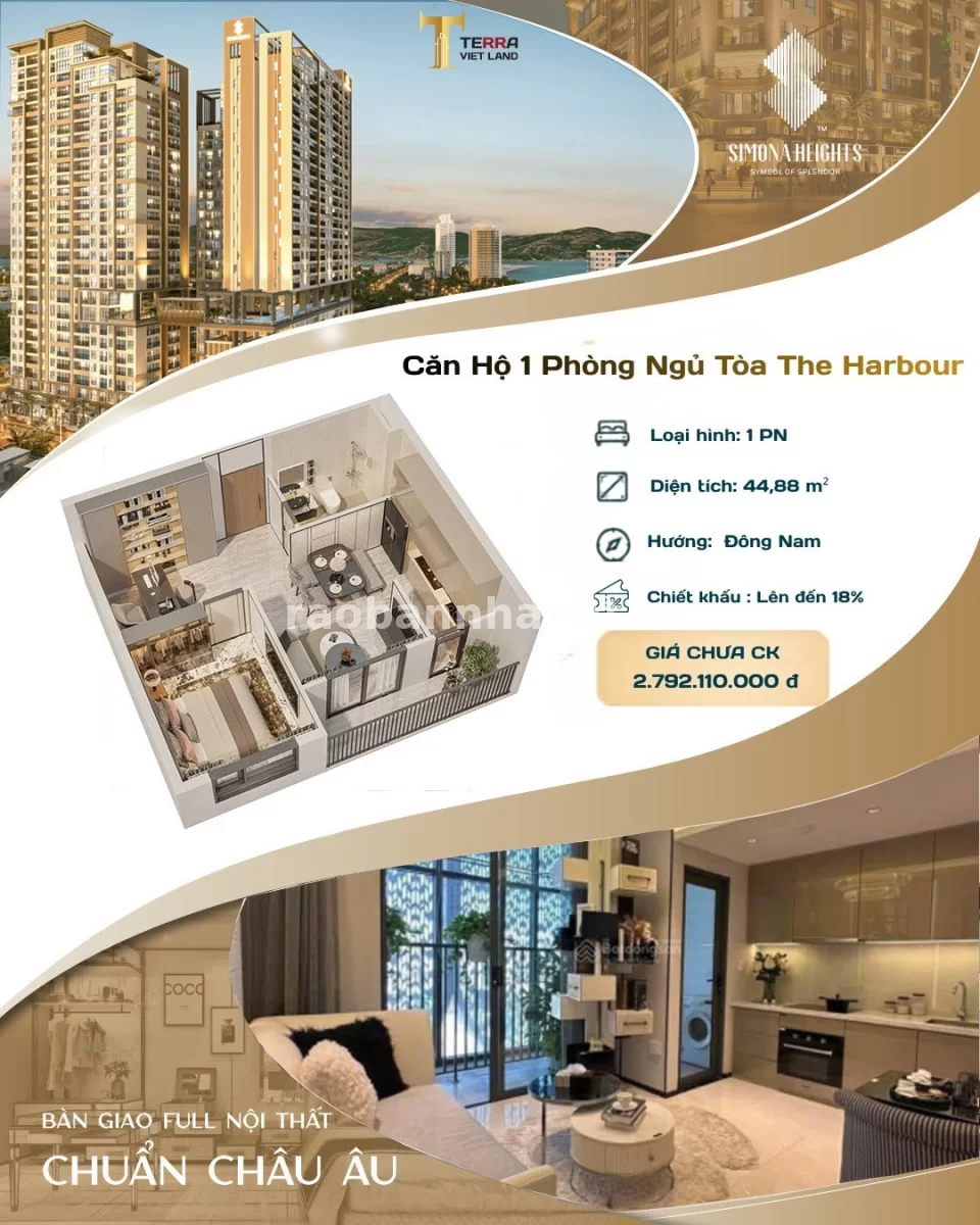 CẦN BÁN CĂN 1PN SIMONA HEIGHTS – DIỆN TÍCH 44,88M² | CHIẾT KHẤU ĐẾN 18%, Phường Quy Nhơn, Gia Lai