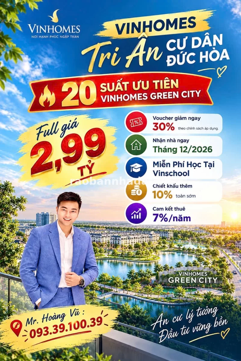 Đức Hòa ơi. Sở hữu nhà xây sẵn 4 tầng Vinhomes Green City nhiều ưu đãi chỉ từ 2,99 ty, Xã Hậu Nghĩa, Tây Ninh