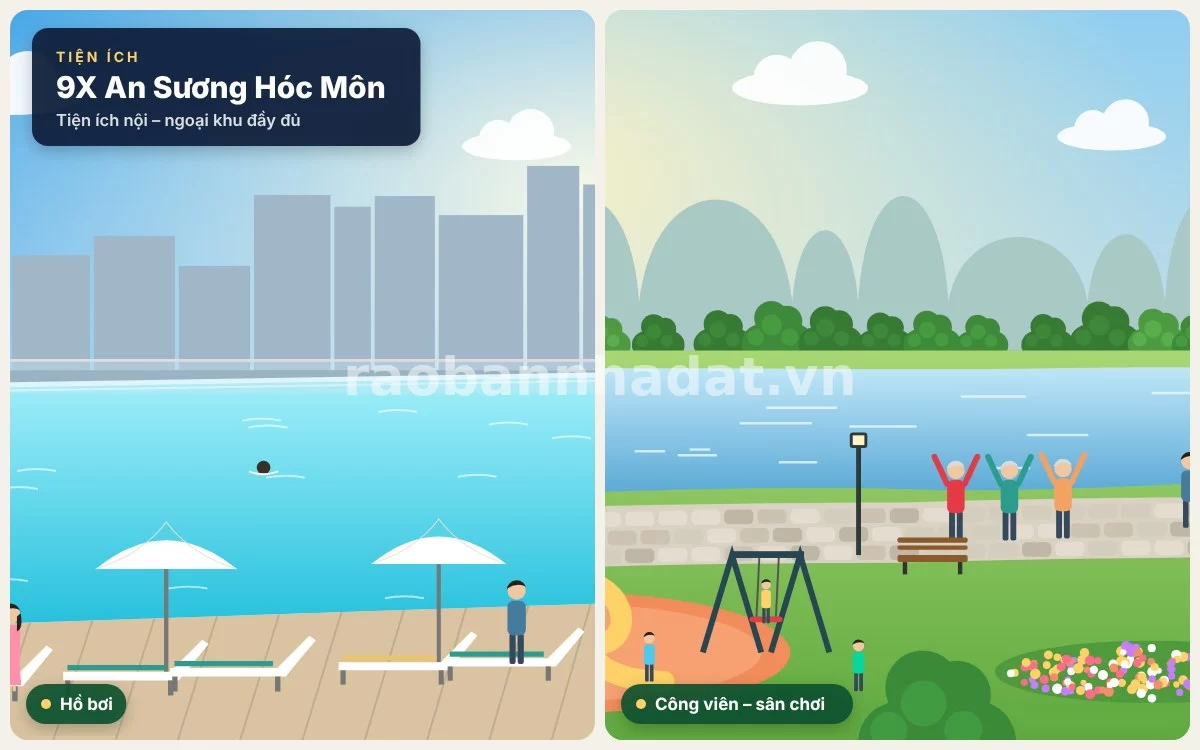 Hồ bơi vô cực và công viên xanh mát nội khu tại chung cư 9X An Sương Hóc Môn