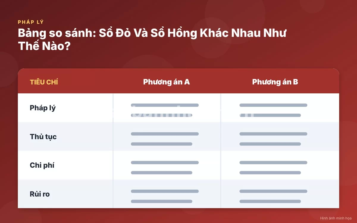 Infographic trực quan tóm tắt bảng so sánh sổ đỏ, sổ hồng và sổ mẫu mới hiện nay
