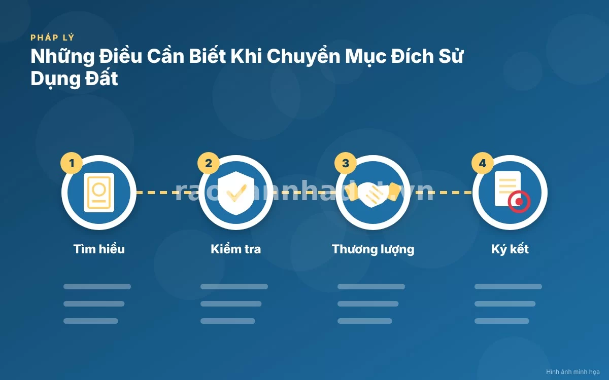 Infographic trực quan tóm tắt bảng quy trình và điều kiện chuyển mục đích sử dụng đất
