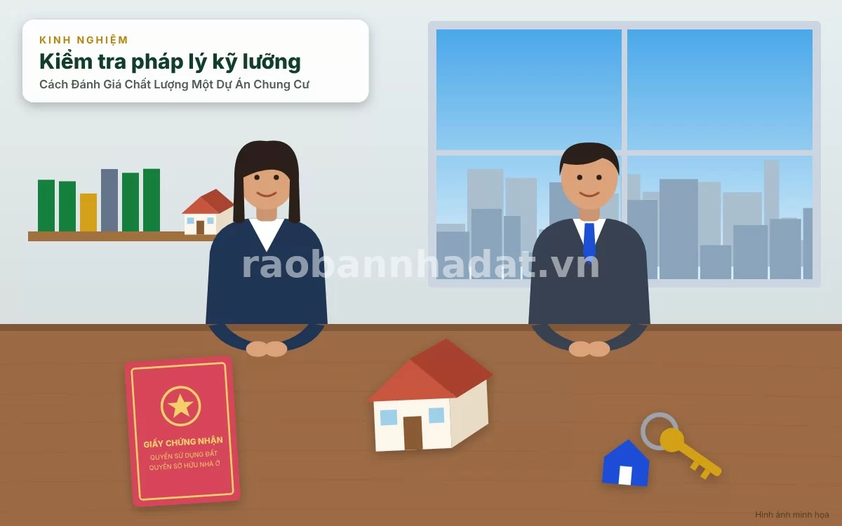 Khách hàng đang kiểm tra các hồ sơ pháp lý và bản vẽ kỹ thuật của dự án chung cư cùng chuyên viên