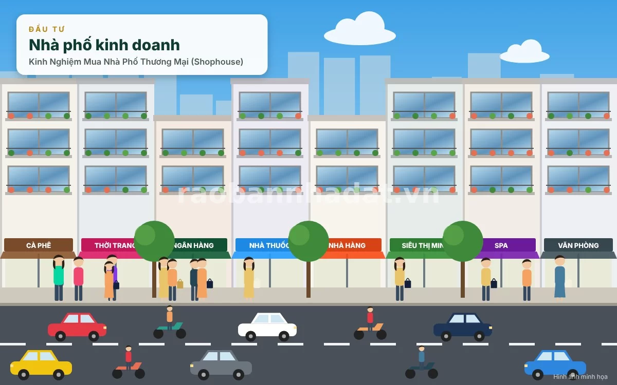 Hoạt động kinh doanh nhộn nhịp, tấp nập tại tầng trệt của dãy nhà phố thương mại shophouse