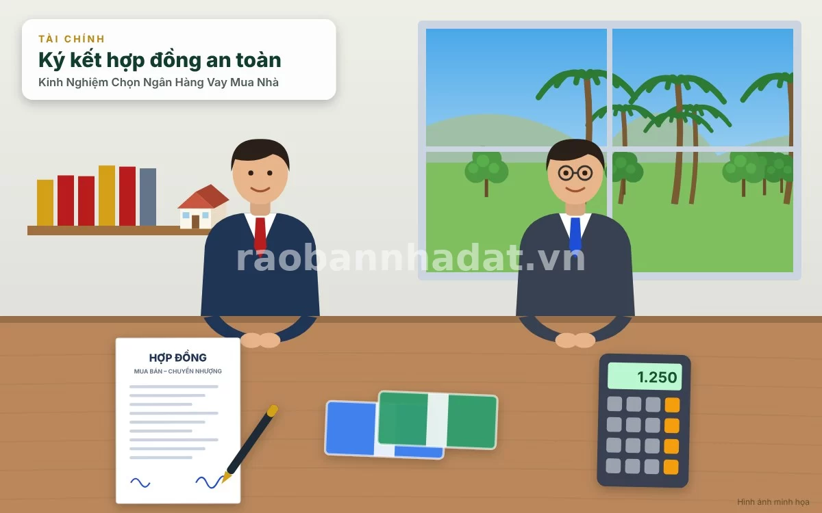 Khách hàng đang nghiên cứu kỹ lưỡng các điều khoản hợp đồng tín dụng và biểu phí tại phòng giao dịch ngân hàng