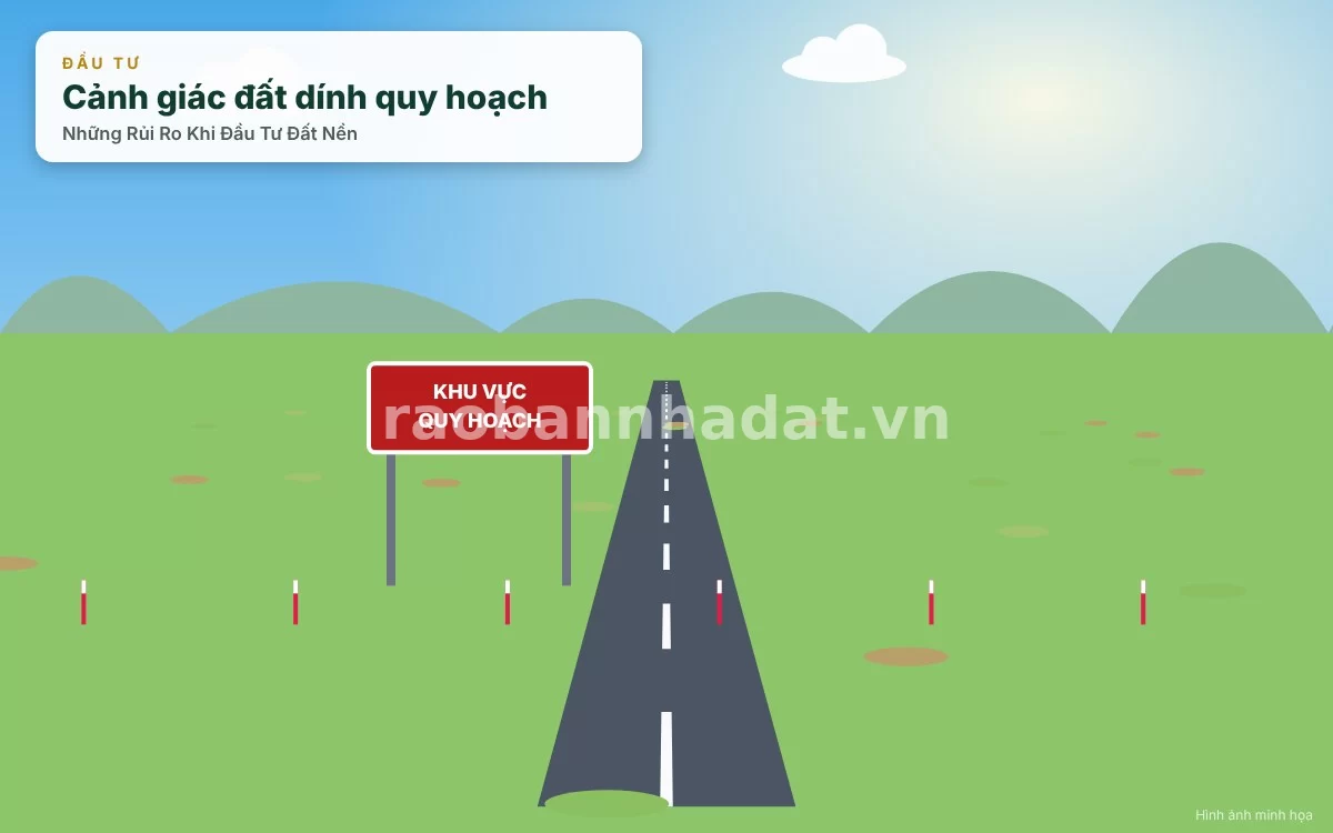 Khu đất nền phân lô hoang vu, cỏ mọc um tùm biểu trưng cho rủi ro thanh khoản và chôn vốn