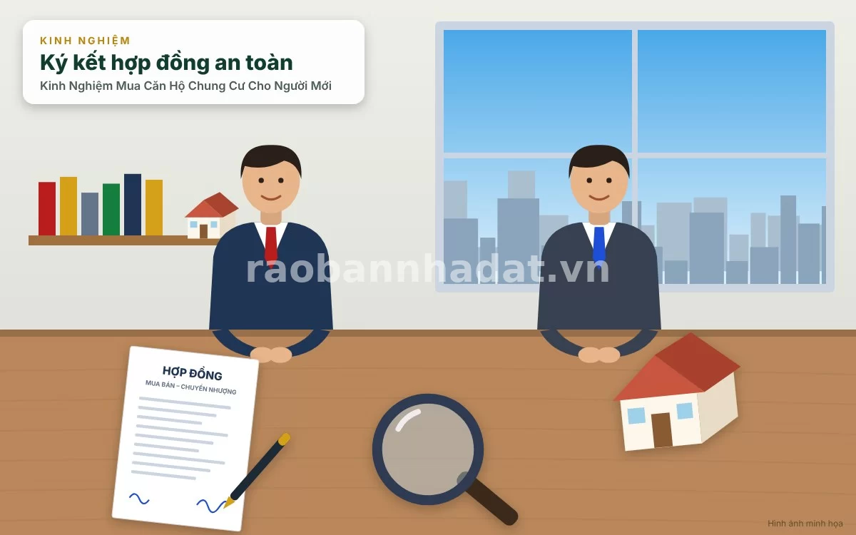 Khách hàng đang kiểm tra kỹ lưỡng các điều khoản trong hợp đồng mua bán chung cư