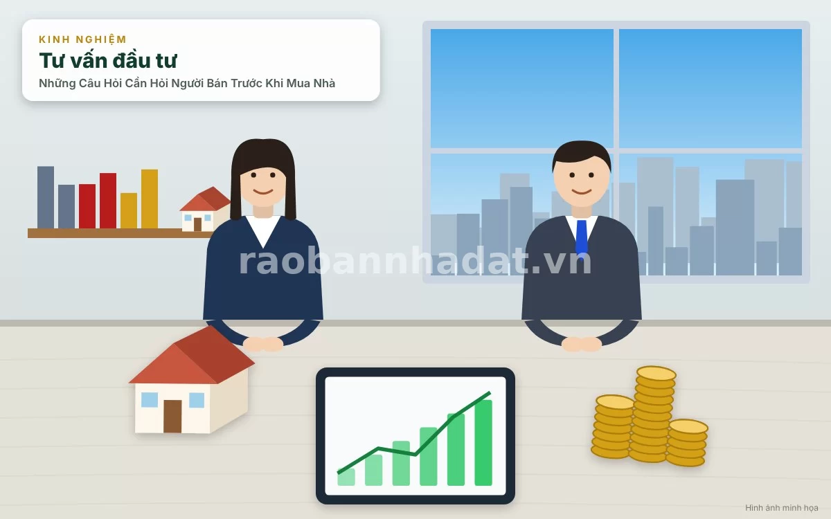 Người mua nhà đang thảo luận với chủ nhà về tình trạng kỹ thuật và trang thiết bị trong nhà