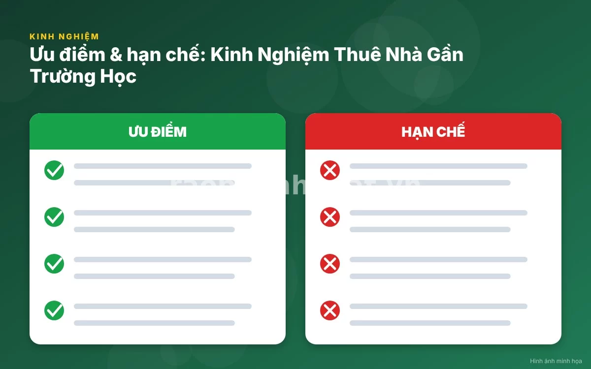 Infographic trực quan tóm tắt bảng so sánh các mô hình nhà cho thuê gần khu vực trường học