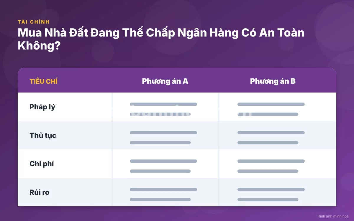 Infographic trực quan tóm tắt bảng so sánh các phương án giải chấp mua nhà thế chấp