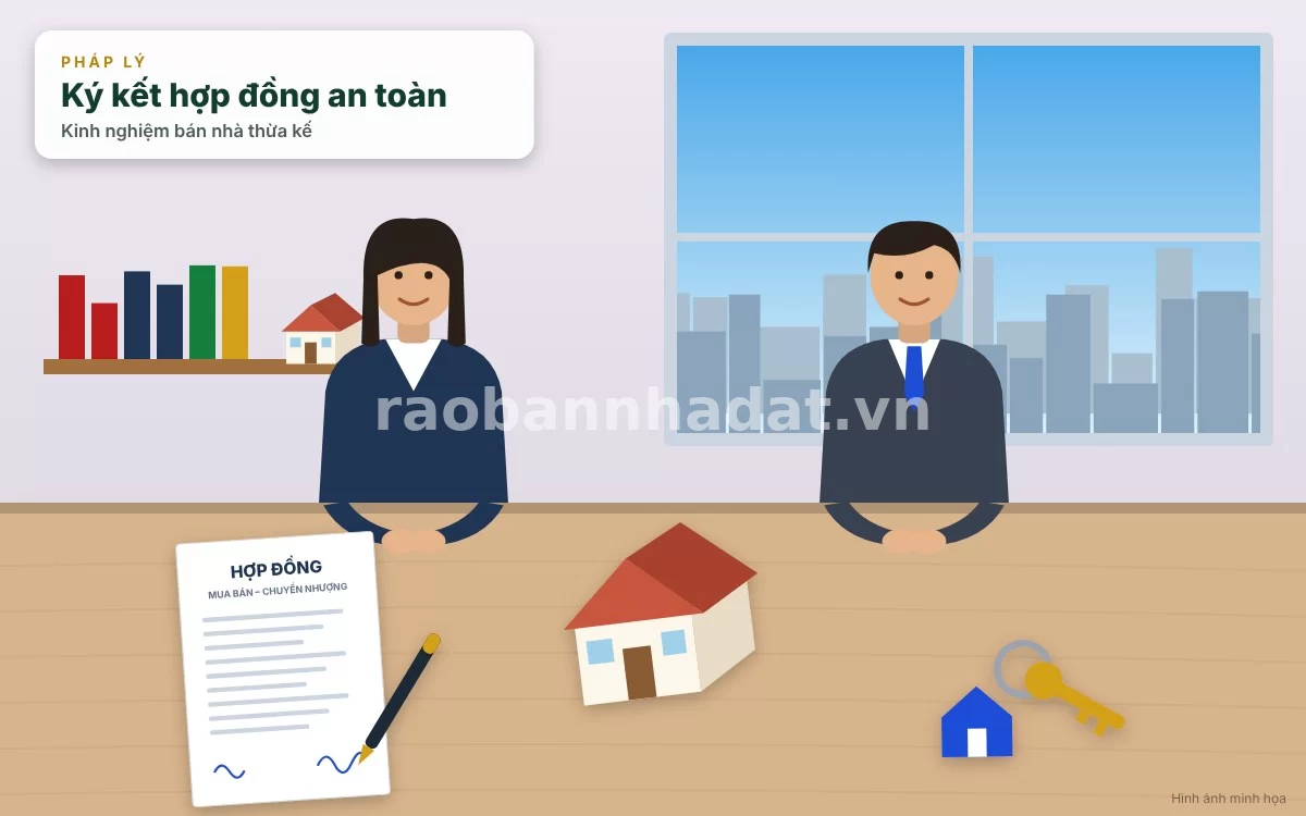 Chủ nhà và khách mua ký kết hợp đồng chuyển nhượng nhà thừa kế tại phòng công chứng