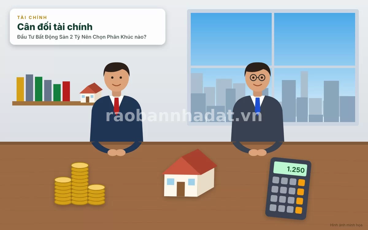 Chuyên gia tài chính đang tư vấn chiến lược đầu tư bất động sản 2 tỷ đồng cho khách hàng tại văn phòng