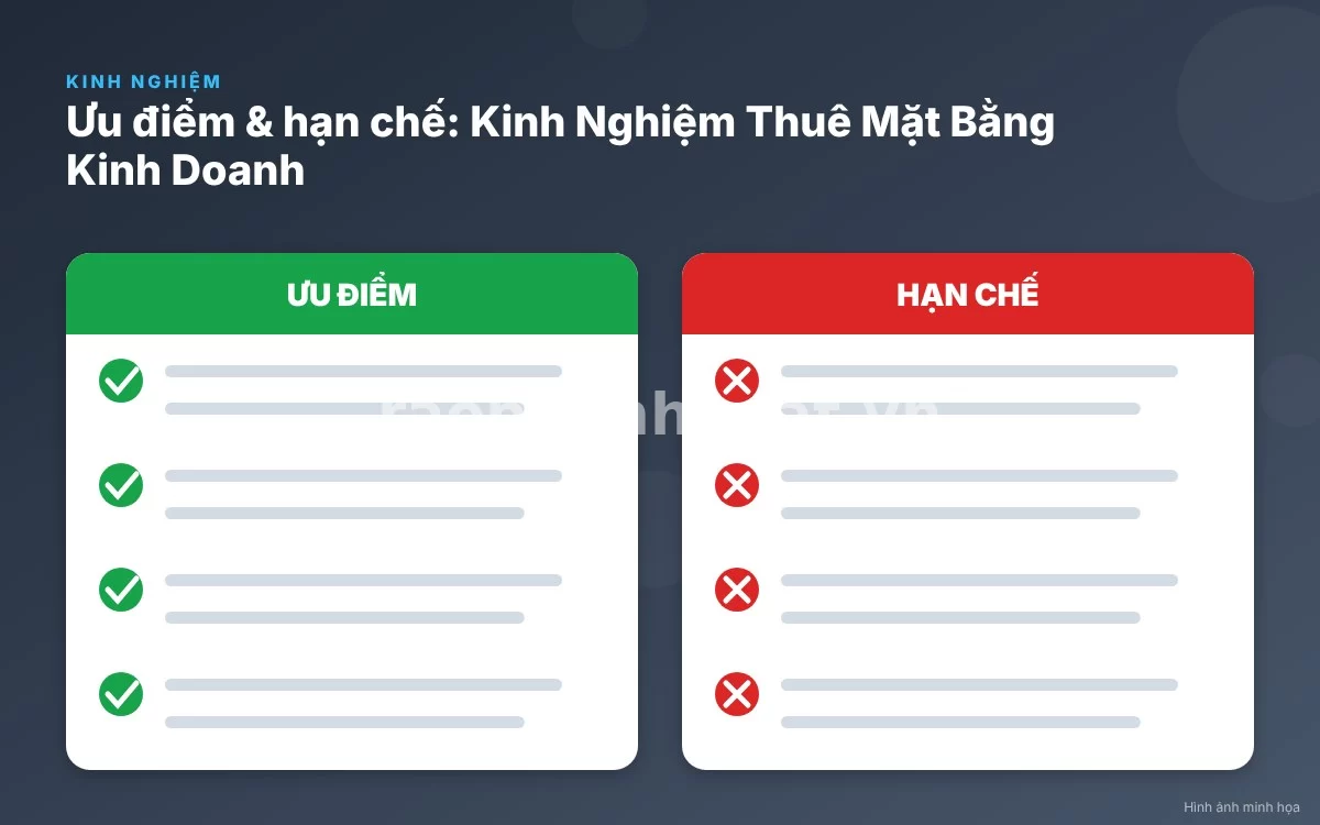 Infographic trực quan tóm tắt bảng so sánh các phân khúc mặt bằng kinh doanh phổ biến