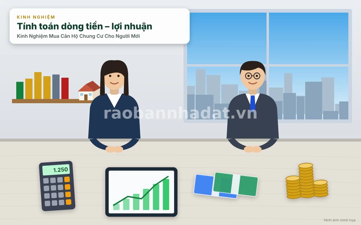 Khách hàng đang tính toán bảng dòng tiền và lên kế hoạch tài chính mua chung cư cùng chuyên gia
