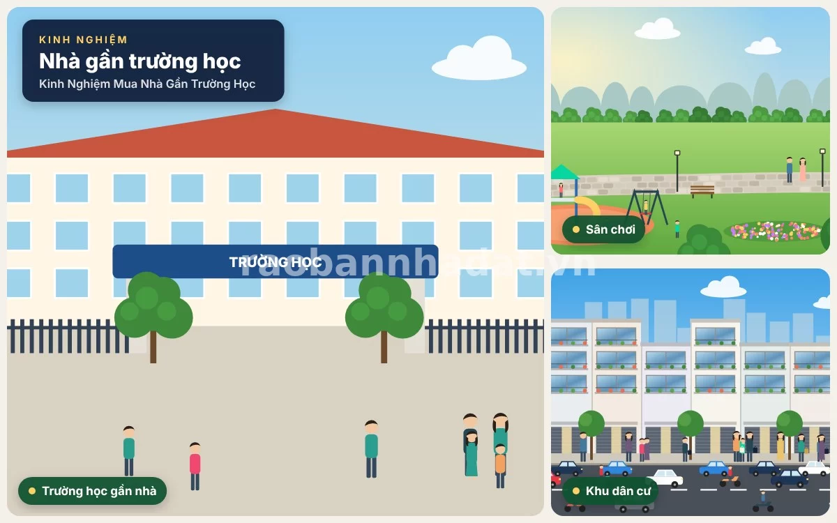 Minh họa tình trạng ùn tắc giao thông và tiếng ồn giờ cao điểm xung quanh trường học