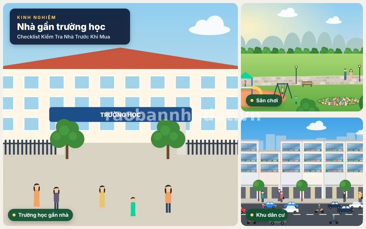 Minh họa việc khảo sát môi trường sống, giao thông và cộng đồng dân cư xung quanh nhà