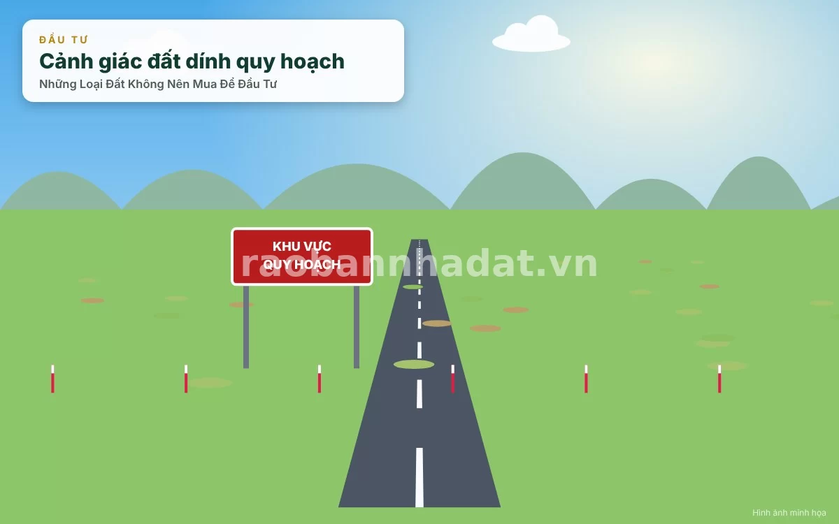 Khu đất trống hoang vu, cắm mốc quy hoạch biểu trưng cho rủi ro đất dính quy hoạch treo