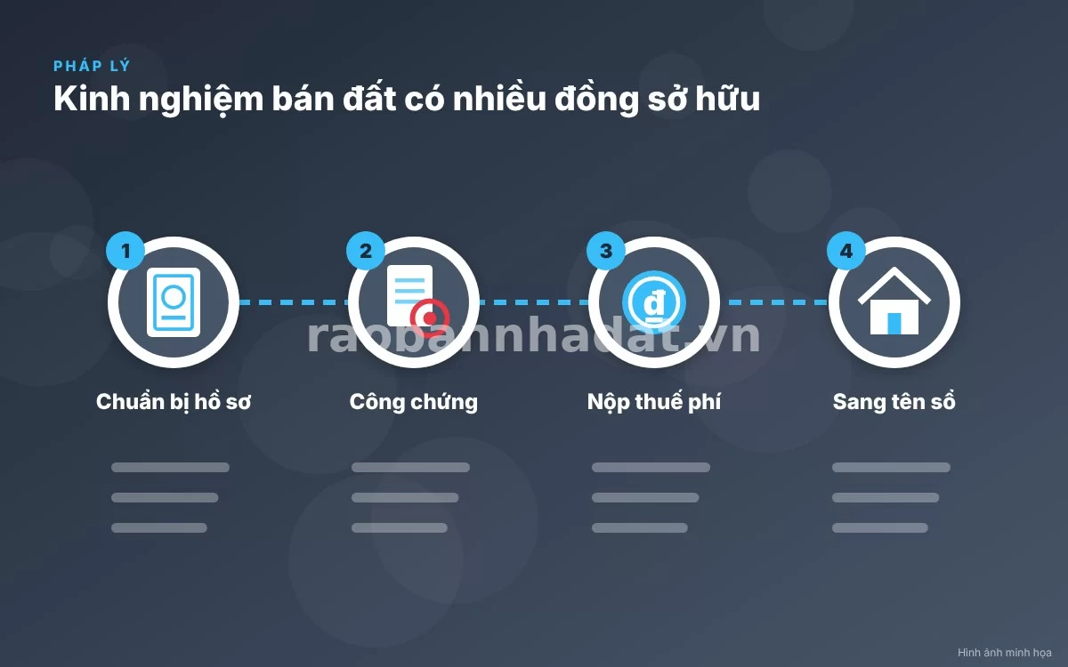 Sơ đồ trực quan 4 bước chuẩn hóa quy trình giao dịch mua bán đất có nhiều đồng sở hữu