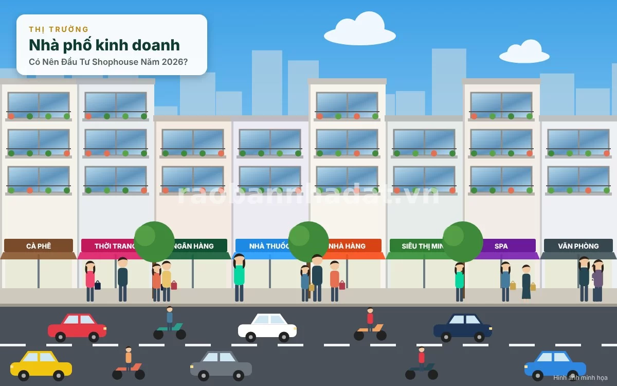 Khách hàng và chuyên gia đang khảo sát thực tế tình hình kinh doanh tại các dãy shophouse đô thị lớn