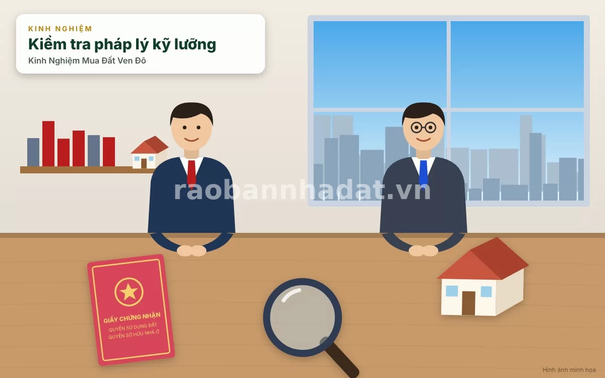 Nhà đầu tư đang kiểm tra cẩn thận hồ sơ pháp lý và bản đồ quy hoạch đất ven đô cùng chuyên gia