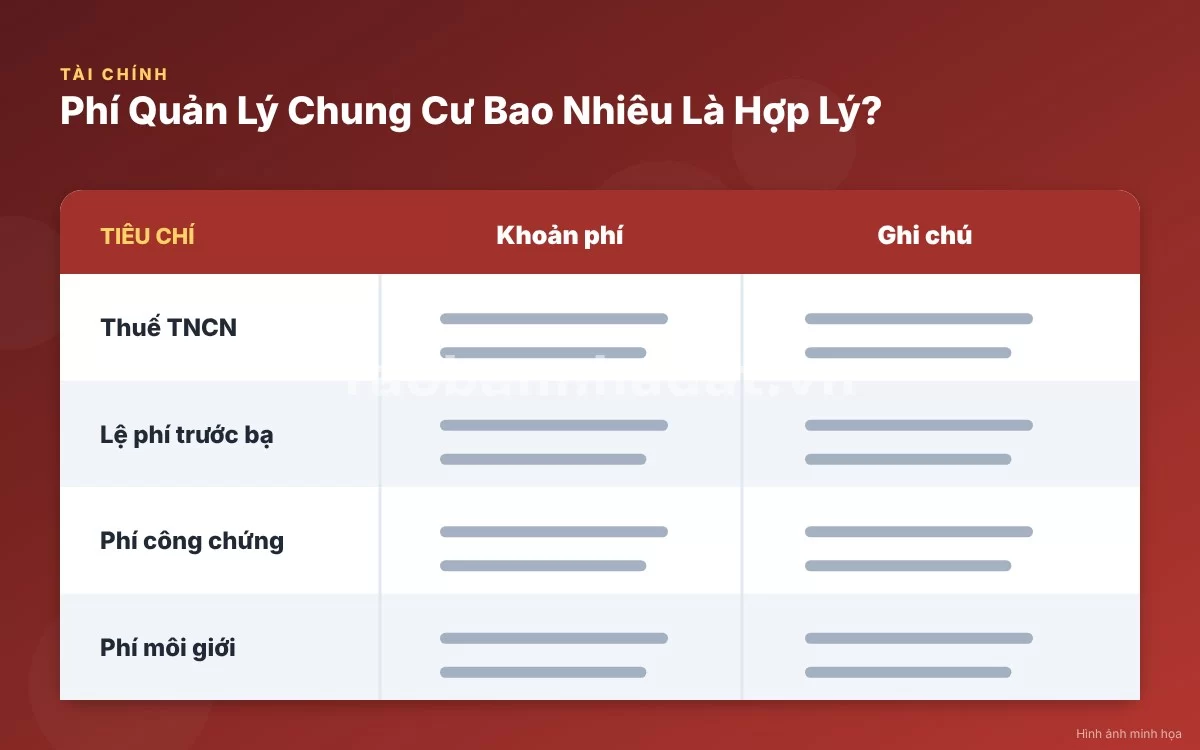 Infographic trực quan tóm tắt bảng so sánh các mức phí quản lý và chất lượng dịch vụ chung cư