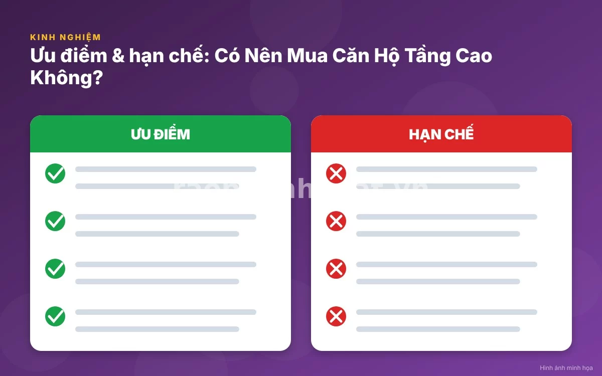 Infographic trực quan tóm tắt bảng so sánh giữa căn hộ tầng cao và căn hộ tầng thấp