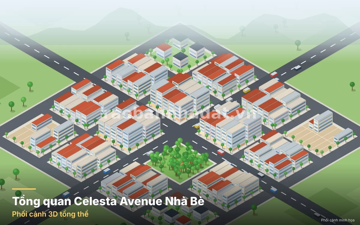 Phối cảnh tổng thể các dãy nhà phố thương mại Celesta Avenue Nguyễn Hữu Thọ Nhà Bè