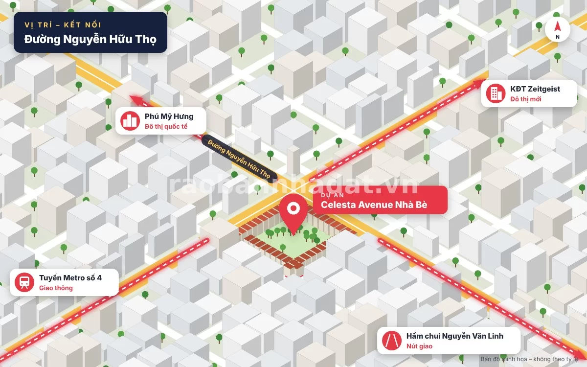 Vị trí chiến lược của dự án Celesta Avenue trên trục đường Nguyễn Hữu Thọ kề cận Phú Mỹ Hưng