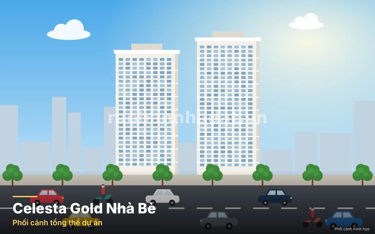 Phối cảnh tổng thể 2 tòa tháp căn hộ cao cấp Celesta Gold Nguyễn Hữu Thọ Nhà Bè