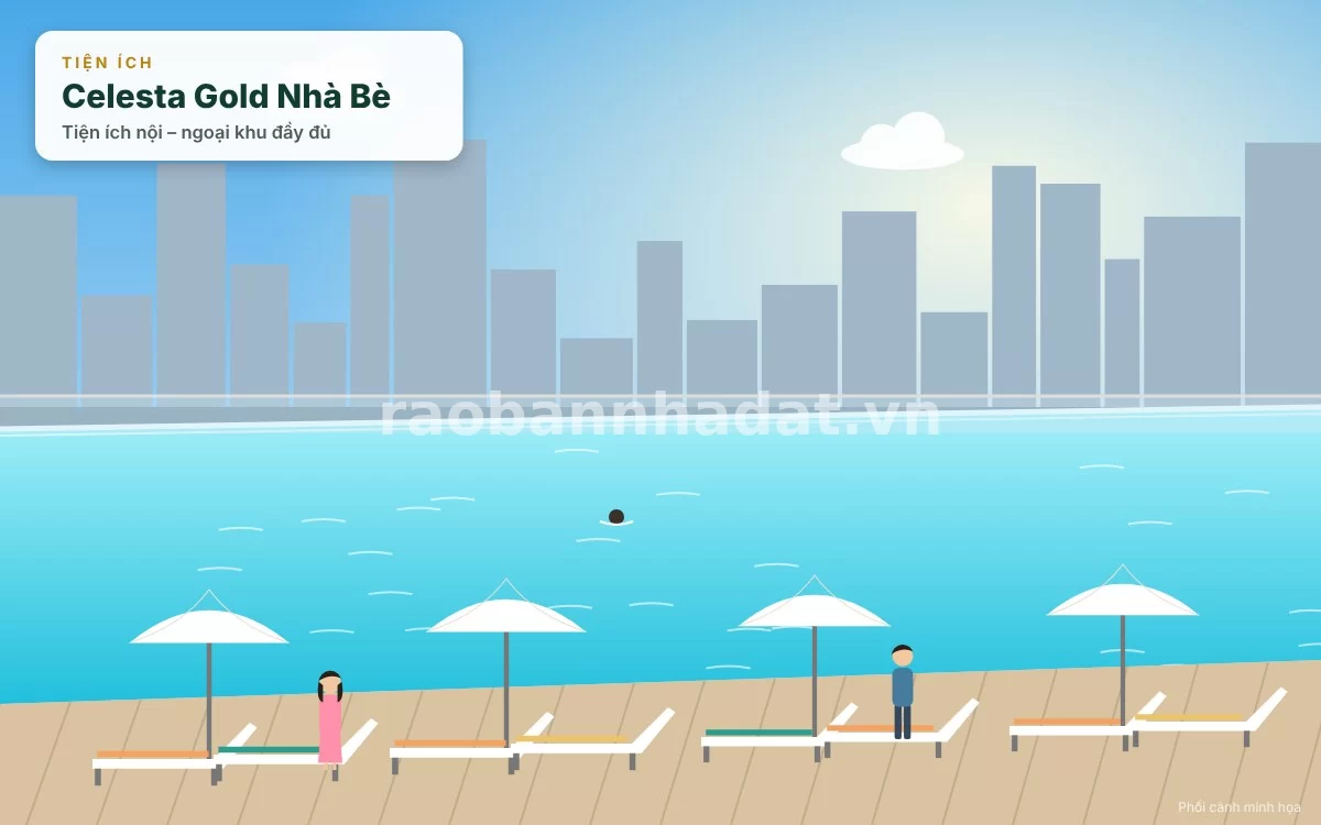 Hồ bơi tràn chuẩn Olympic và khu vườn chân mây tại dự án căn hộ Celesta Gold Nhà Bè