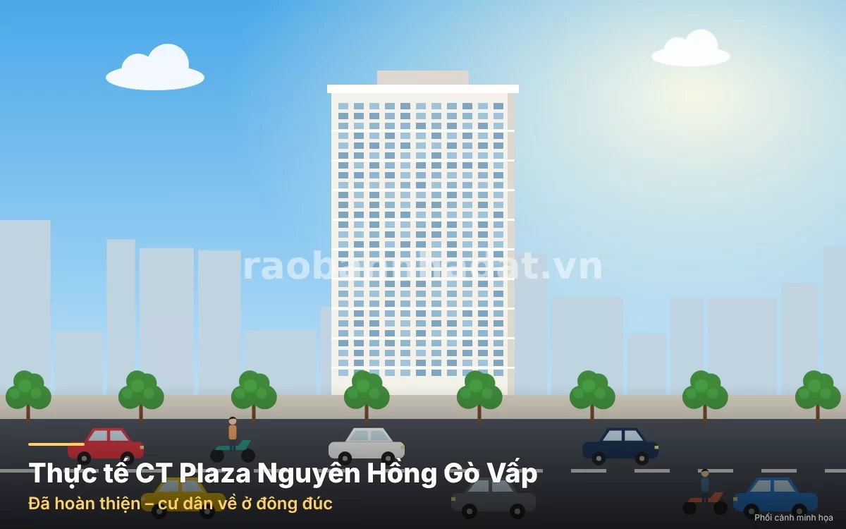 Ảnh chụp thực tế tòa tháp chung cư C.T Plaza Nguyên Hồng đã hoàn thiện kiên cố khang trang