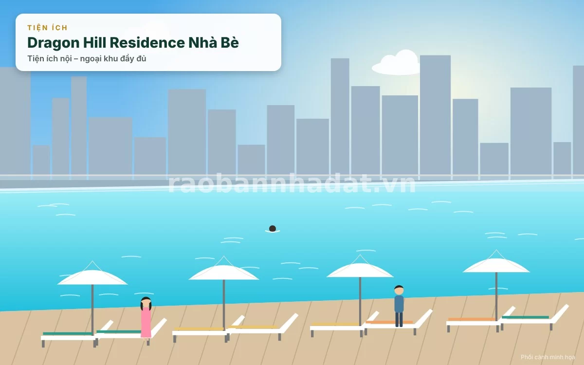 Tiện ích hồ bơi resort tràn bờ trên cao tại căn hộ Dragon Hill Residence and Suites