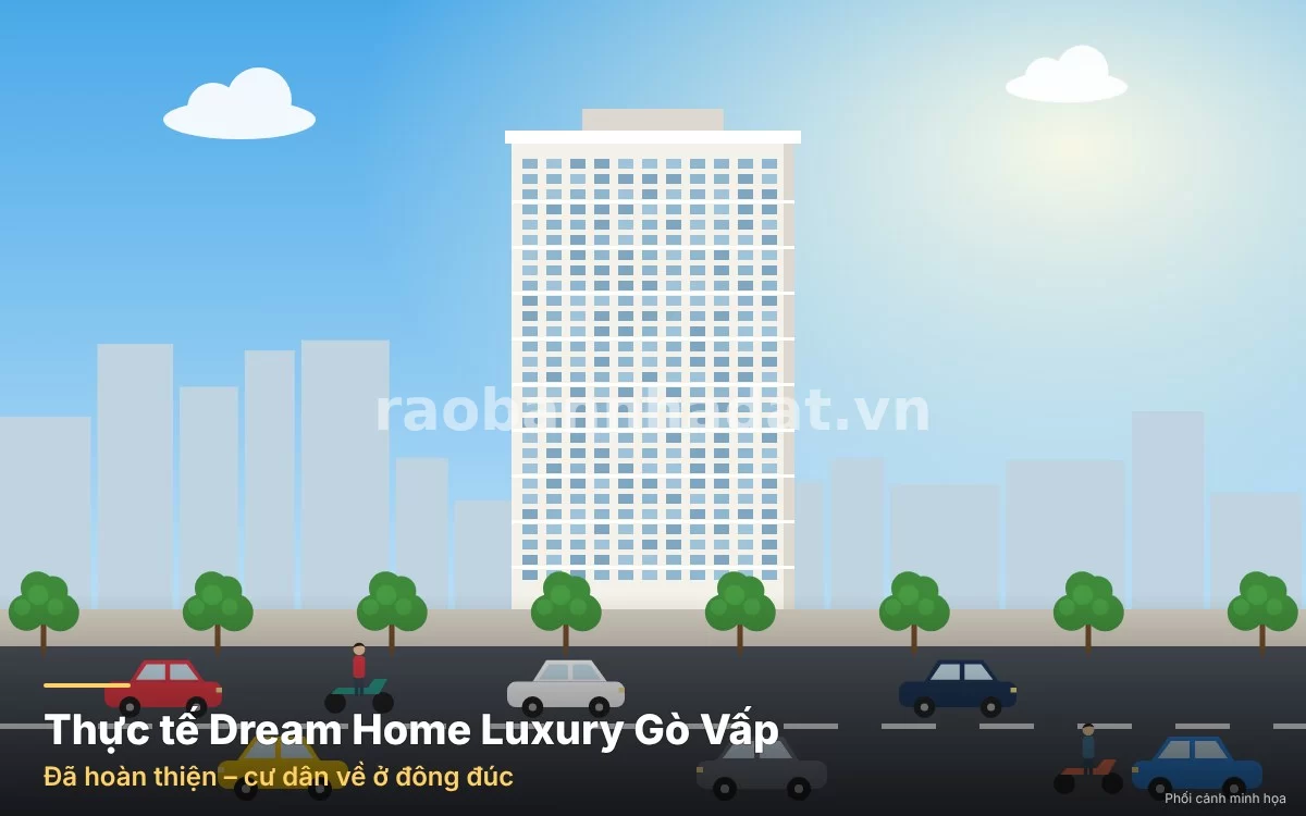 Ảnh chụp thực tế các khối tháp chung cư Dream Home Luxury đã bàn giao sổ hồng cho cư dân hiện hữu