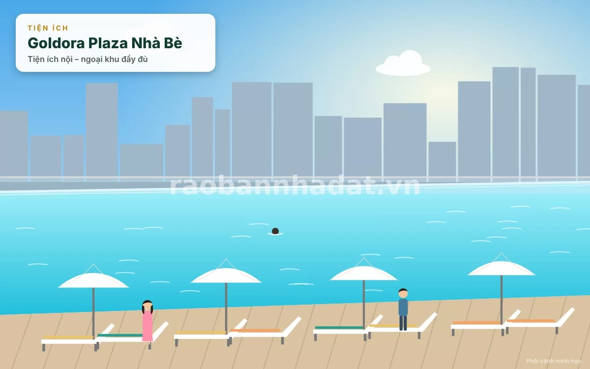Hồ bơi tràn bờ trên cao thoáng mát tại chung cư Goldora Plaza Nhà Bè