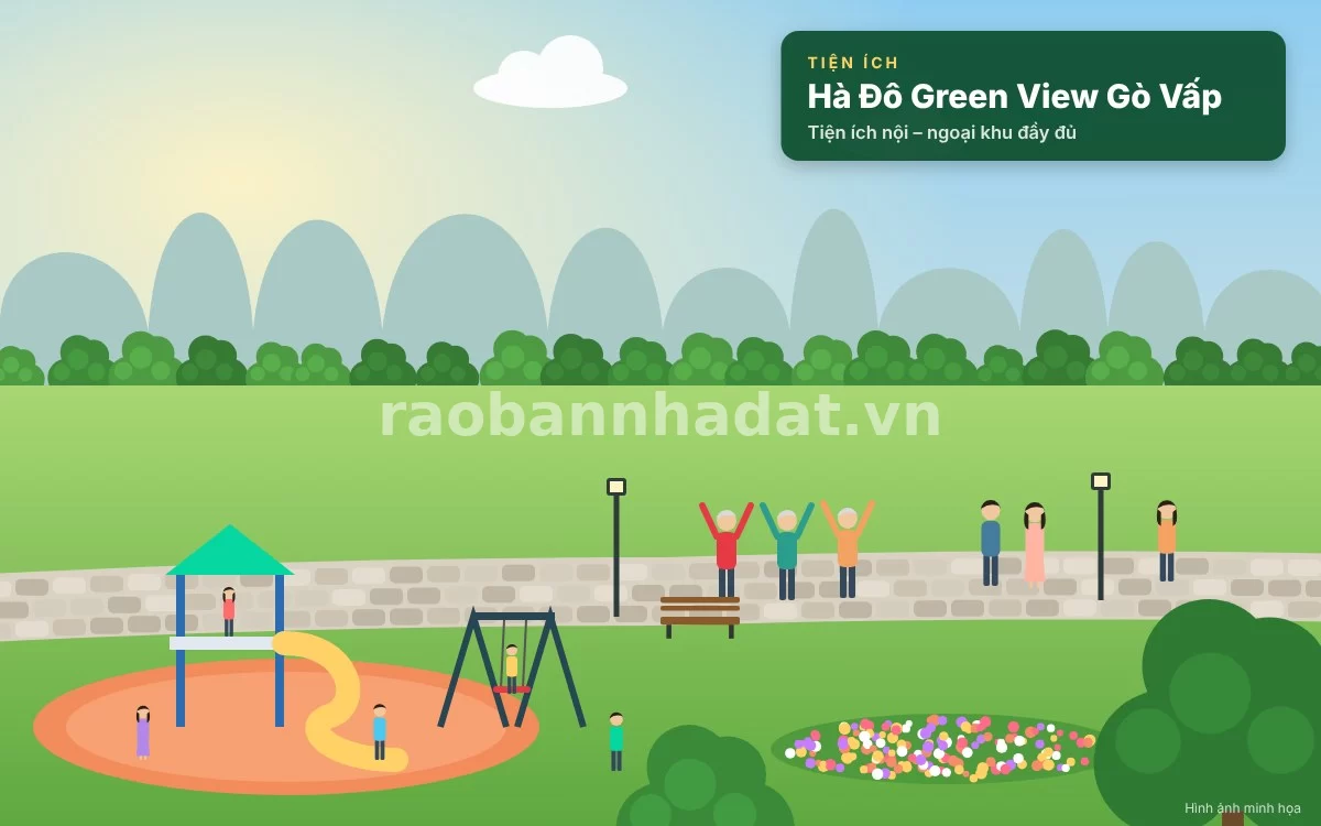 Khuôn viên nội khu xanh mát và tiện ích sinh hoạt tiện nghi tại chung cư Hà Đô Green View