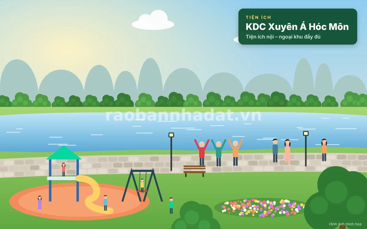Công viên cảnh quan bờ kè và hồ sinh thái xanh mát tại KDC Xuyên Á
