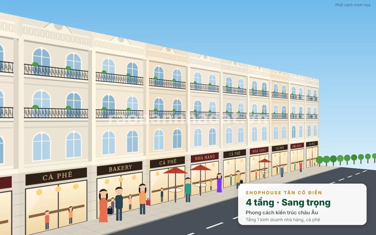 Phối cảnh các dãy nhà phố thương mại (Shophouse) tại dự án