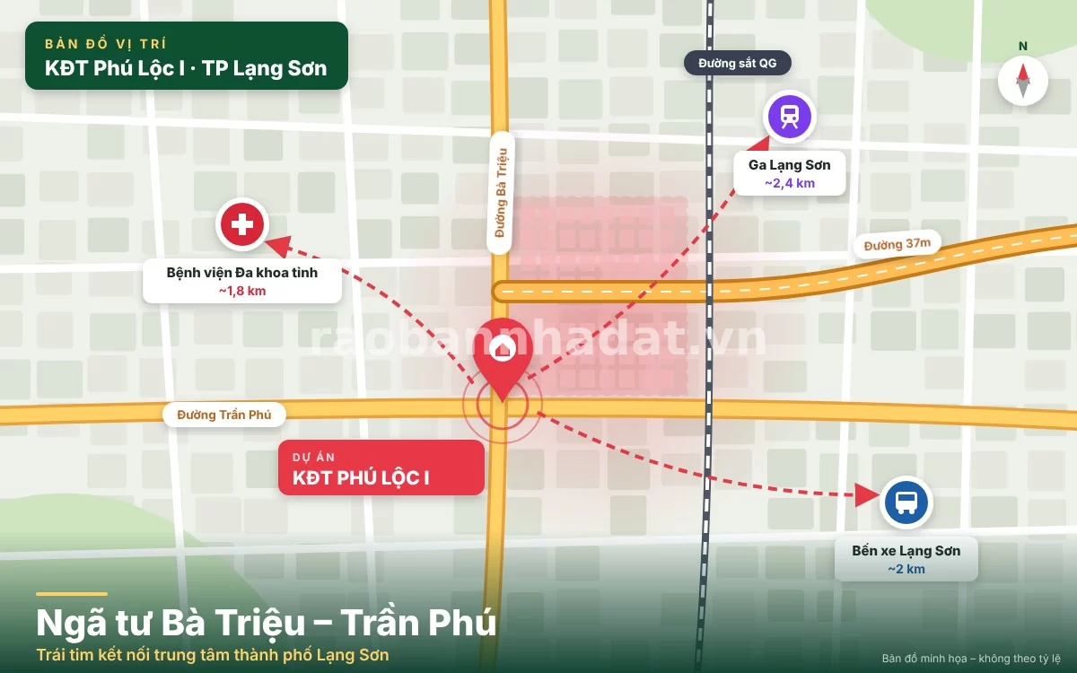 Sơ đồ vị trí đắc địa trung tâm thành phố Lạng Sơn của Khu đô thị Phú Lộc I