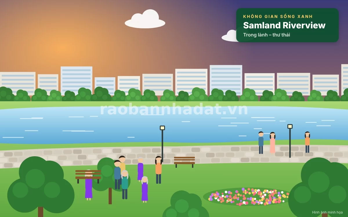 Không gian phòng khách hiện đại và tầm nhìn tuyệt đẹp tại căn hộ Samland Riverview