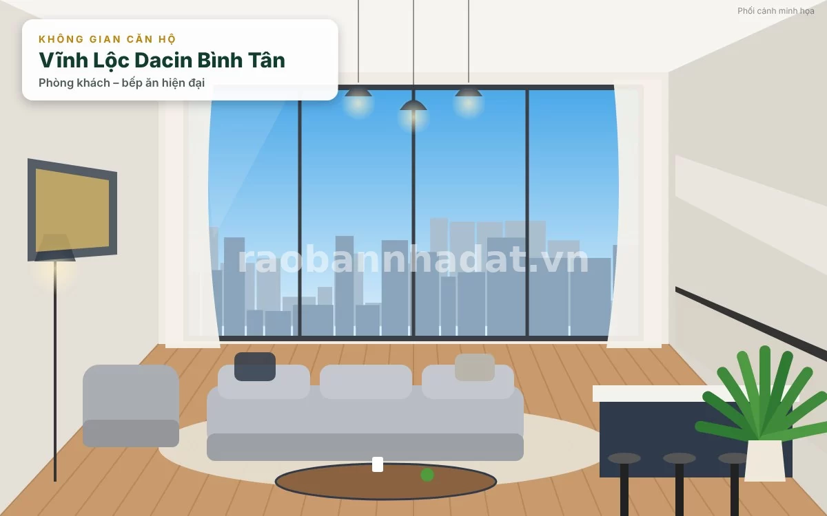Không gian phòng khách hiện đại ấm cúng bên trong căn hộ Vĩnh Lộc Dacin
