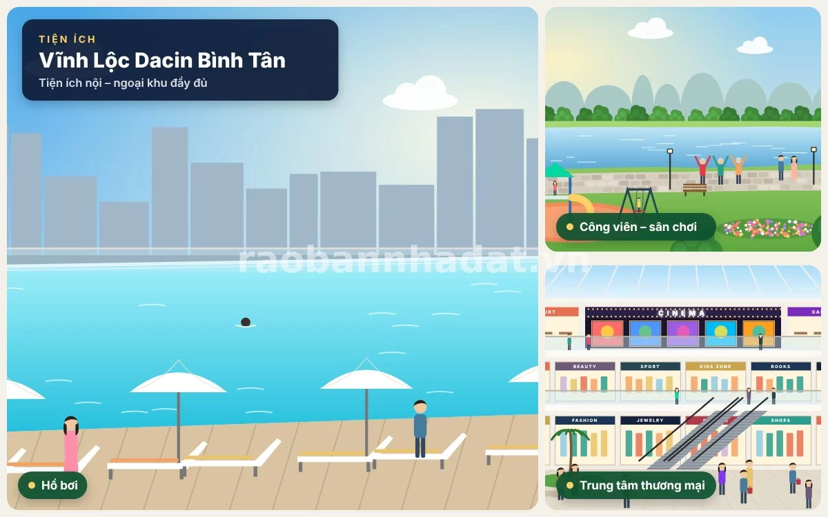 Tiện ích nội khu hồ bơi và công viên cây xanh tại dự án Vĩnh Lộc Dacin