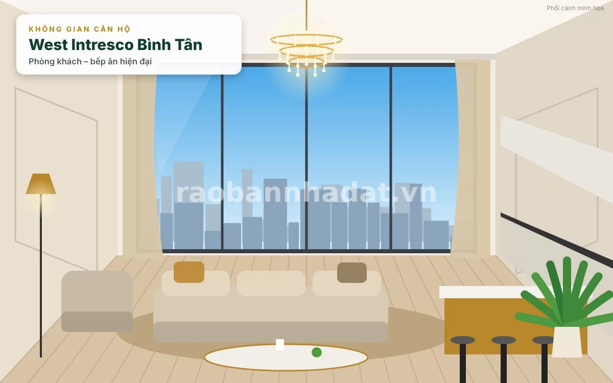 Không gian phòng khách hiện đại ấm cúng bên trong căn hộ West Intresco