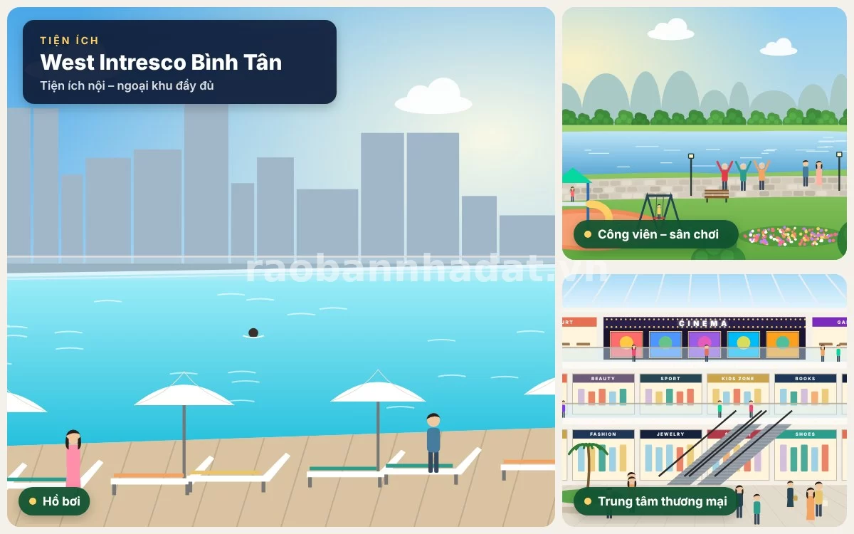 Tiện ích nội khu hồ bơi tràn bờ và công viên cảnh quan tại West Intresco